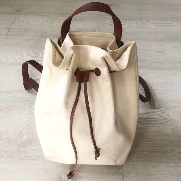 Madewell Canvas Leather Somerset Drawstring Backpack Purse - Picture 9 of 16